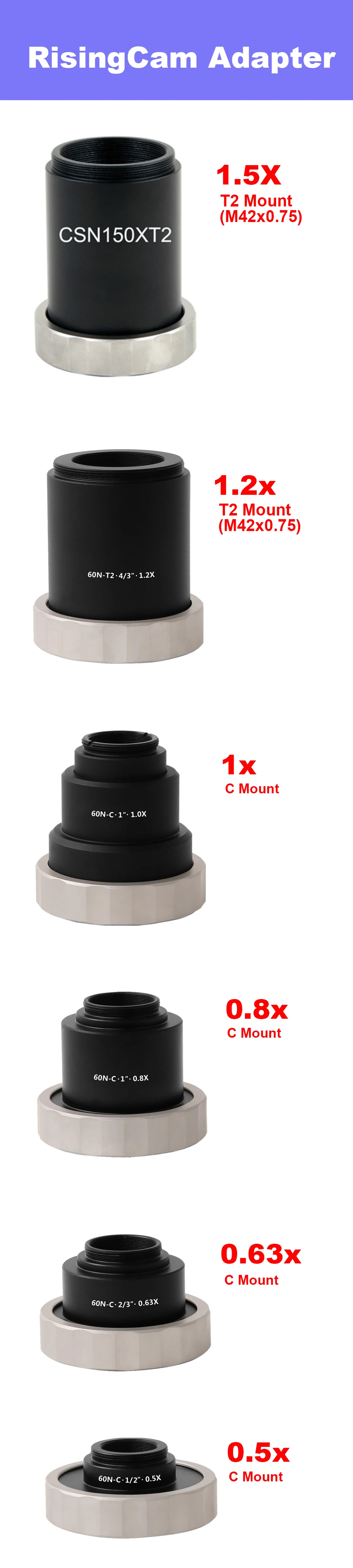 60N Mikroskop C-Mount Adapter 0,5x 0,63x 0,8x 1x 1,2x 1,5x 2,25x Kamera C-Mount Adapter Kompatibel mit Zeiss Mikroskop – Detail 10