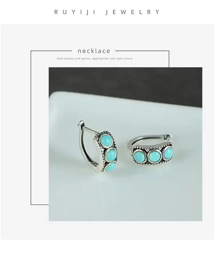 

Natural Mineral Turquoise Earrings 925 Sterling Silver Clip Earrings Small and Exquisite Earrings