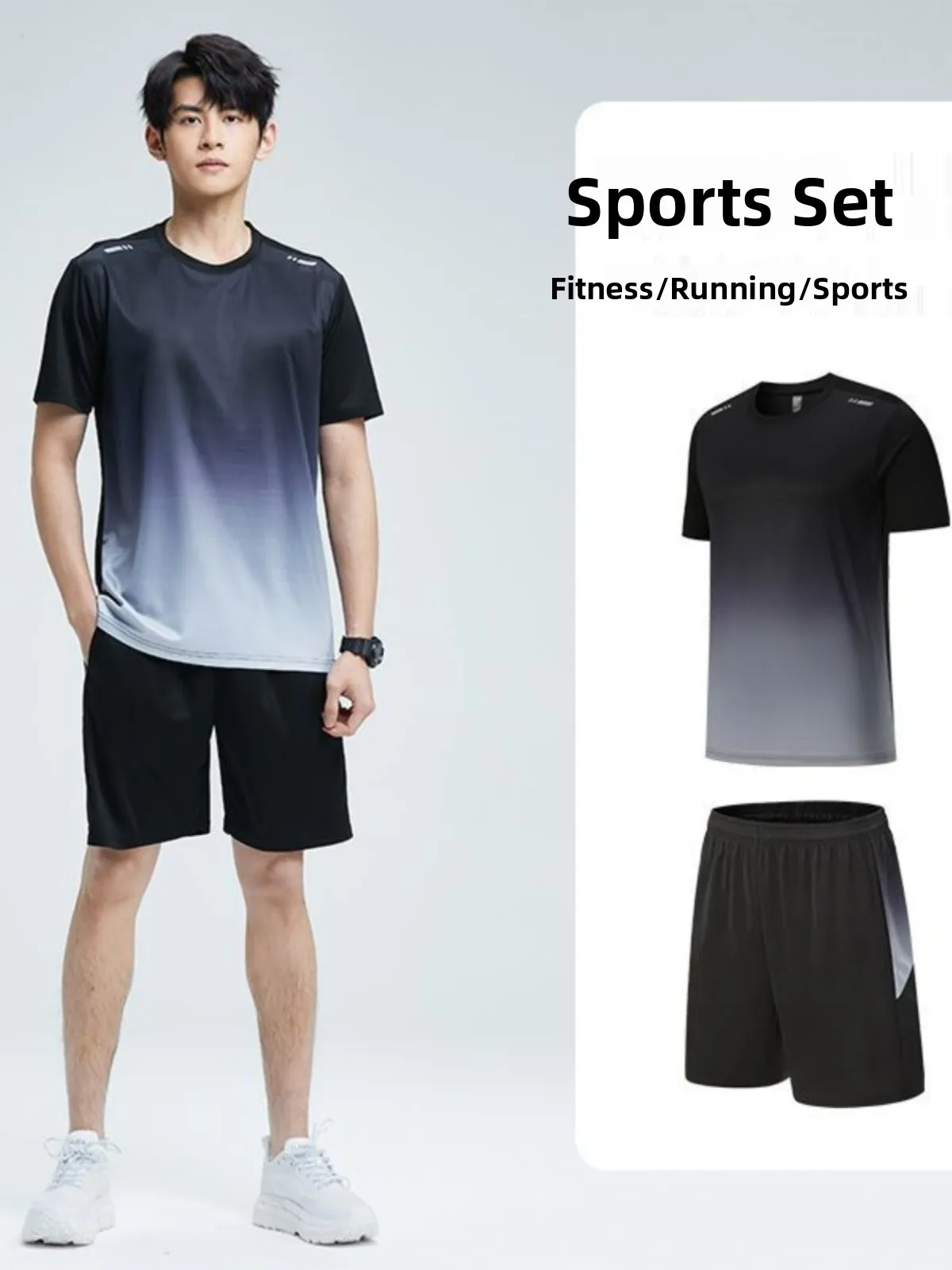 

Men's Fitn Clothing Ice Silk Qui Dry ort Sve T-irt Baskeall Running Training orts Sports Suit Set Summer