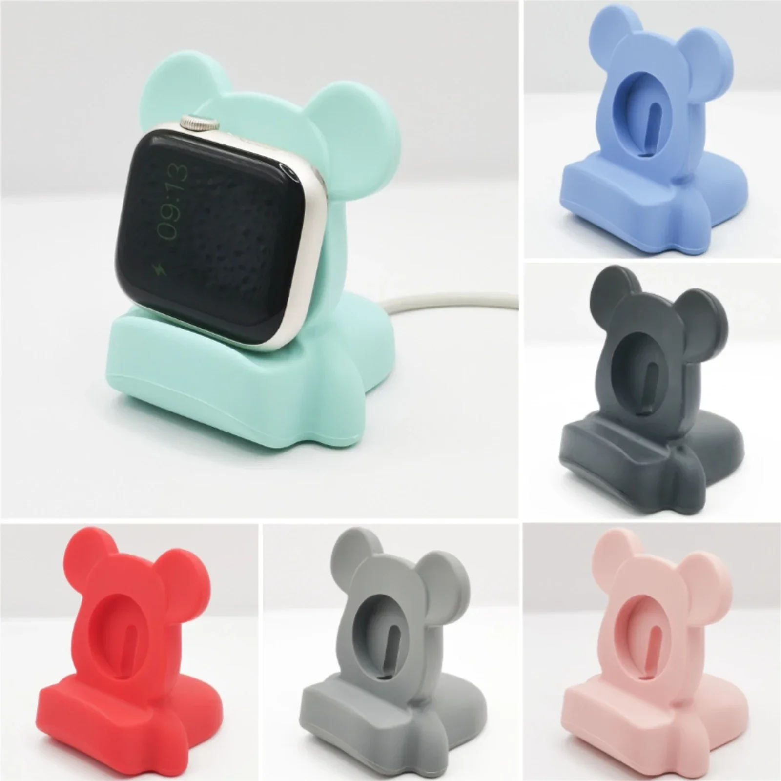 Cute Bear Charger Stand For iWatch 8 7 6 Silicone Holder For Airpods Desktop Cartoon Base Station Dock For Apple Watch