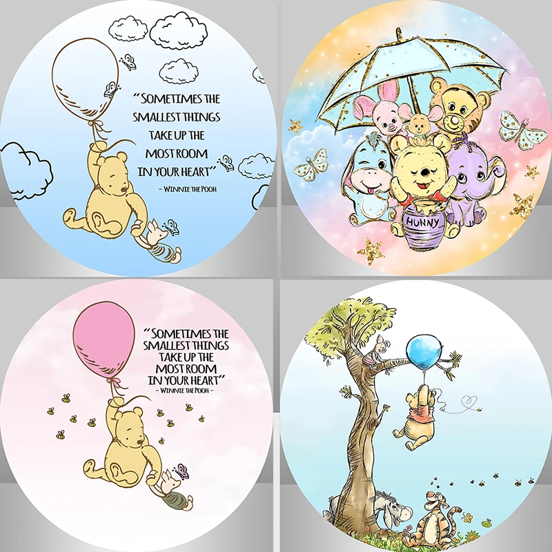 Winnie the Pooh Baby Shower Round Backdrop Cover Custom Newborn Girl Boy Birthday Circle Photo Background Cylinder Covers