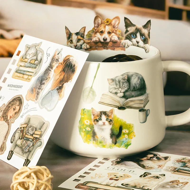 

Mr.Paper 20Sheets/bag Vintage Pet Stickers - Cat Dog Girl Forest Style Retro Junk Journal Scrapbook Decor Stickers