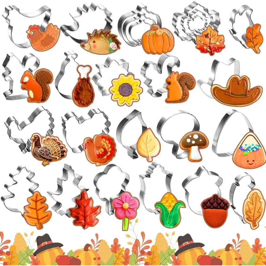 

25 шт., большие формочки для печенья, осенняя формочка для печенья на День Благодарения, тыква, кленовый лист, формочки для печенья, Турция, кукуруза, белка, Ac