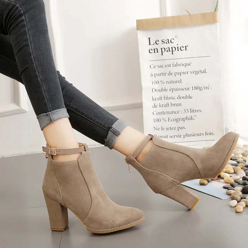 Damskie buty na obcasie Fashion Sexy Pointed Woman Short Boots 2022 Spring Autumn New Plus Size 43. Buty damskie Botas De Mujer