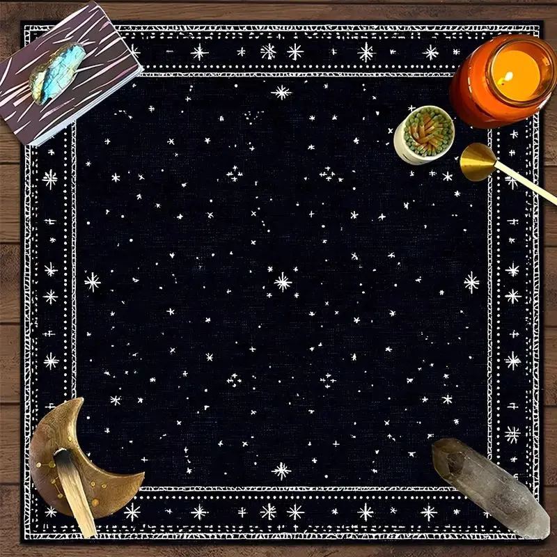 VIKAMA Simple Black and White Star-framed Tarot Altar, Buvika Witchcraft, Minimalist Spiritual Tarot Reading Desk Pad