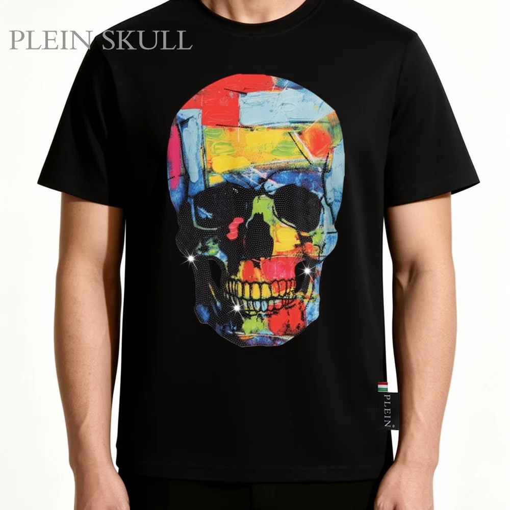 2026 PLEIN SKULL Men's and Women's Smiling Skeleton T-shirt Breathable Pure Cotton Summer Trendy Hip Hop Round Neck Short Sleeve