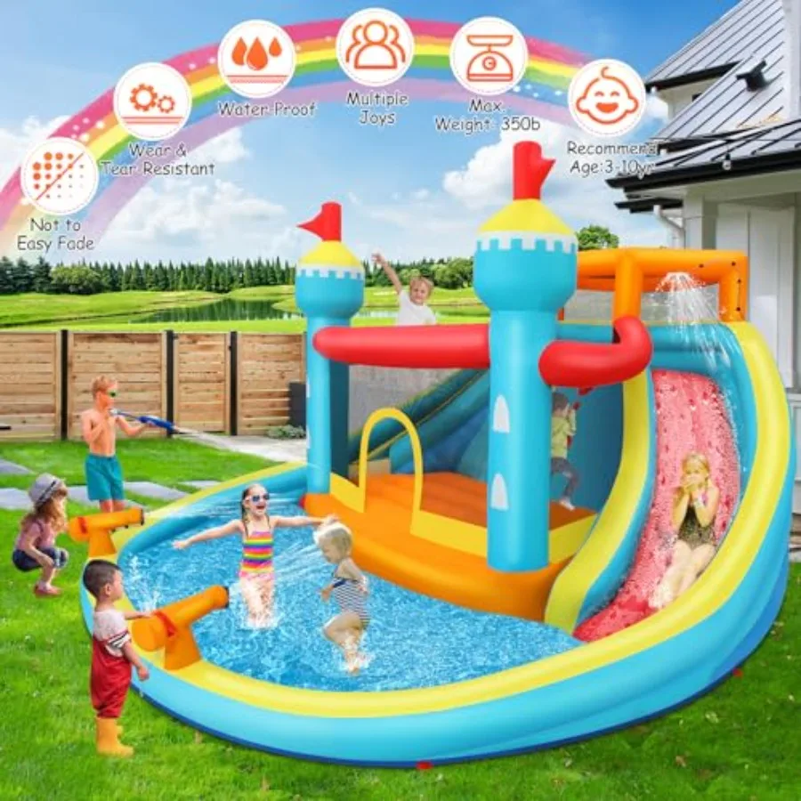 Casa inflável do salto da corrediça da água 14.1x13.8x7.5ft duplo pista mega parque aquático com grande parede de escalada 2 canhão de água e gigante s