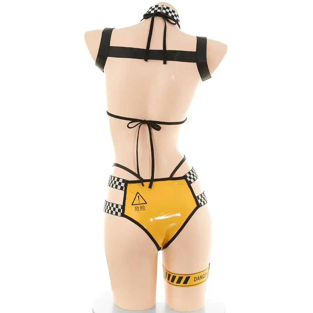 أنيمي سباق السيارات نموذج موحدة دراجة نارية فتاة الأصفر خطر تحذير ملابس تأثيري حلي بولي Leather الجلود لعب الأدوار الملابس الداخلية #2