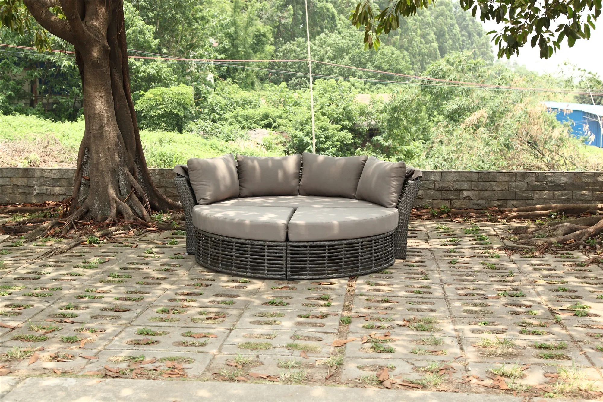 All Weather Outdoor Furniture Wicker Rattan Round Canopy Daybed Outdoor Canopy Wicker Rattan Canopy Garden Bed Set