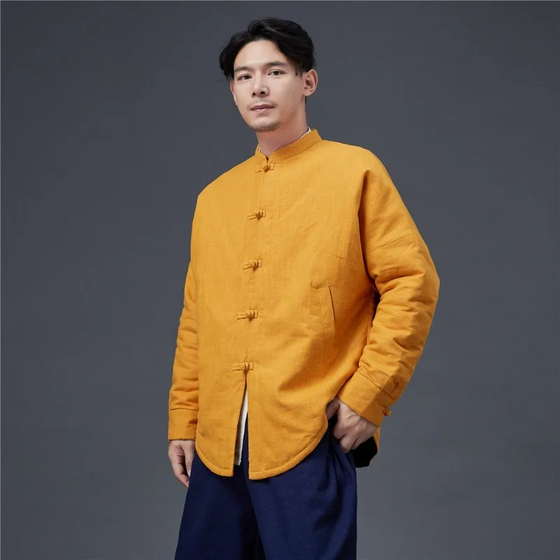 النمط الصيني وسادة مبطنة فضفاضة الخريف الشتاء الرجال وسادة مبطنة قصيرة نمط دافئ تانغ دعوى معطف الملابس الوطنية التقليدية