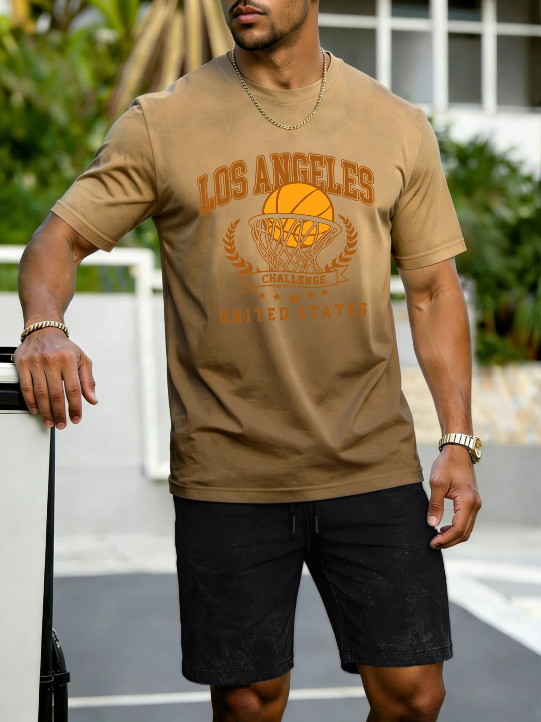 

Комплект футболок с принтами Los Angeles Basketball Challenge для мужчин: летние универсальные шорты, модные топы с эффектом тай-дай, свободная хлопковая уличная одежда