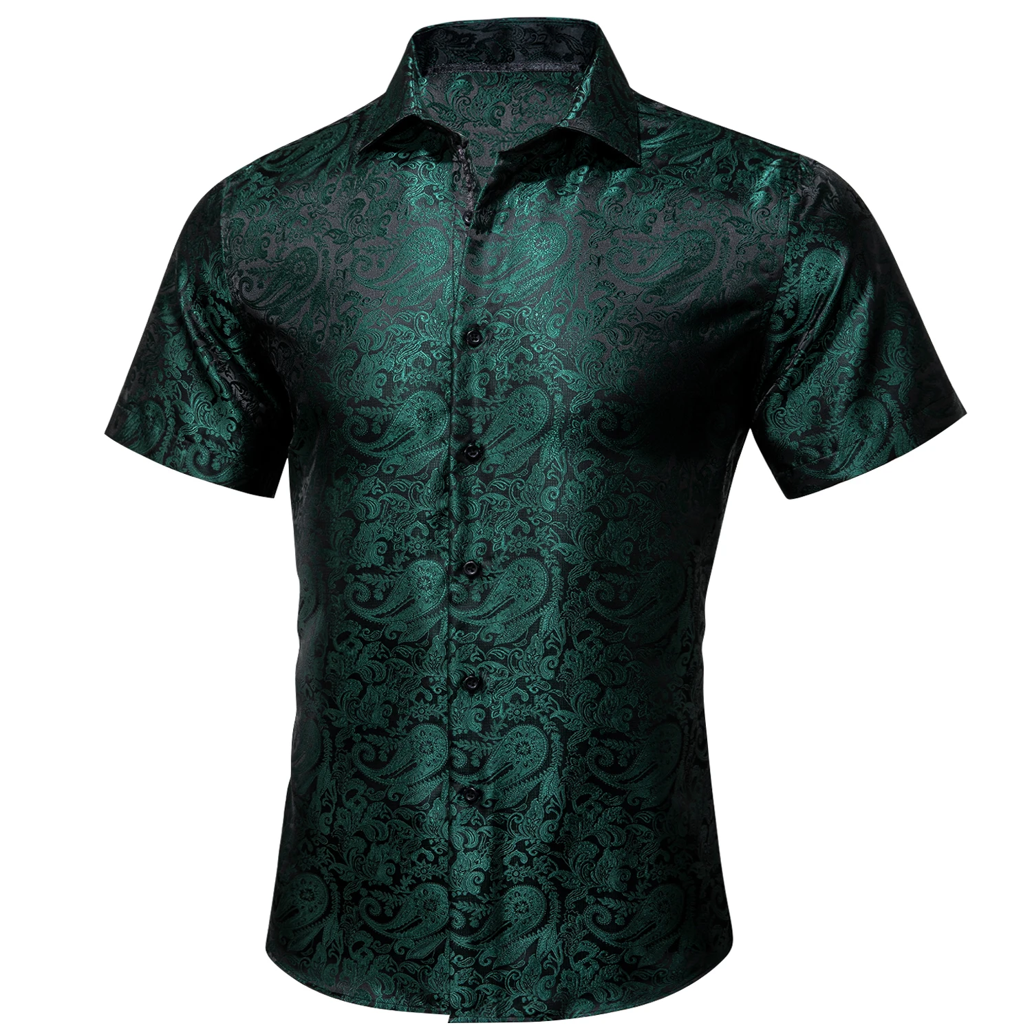 Men Paisley Short Sleeve Dress Shirt Normal Fit Button Down Formal Shirt for Wedding Prom Club Stage Party Jacquard Red Green