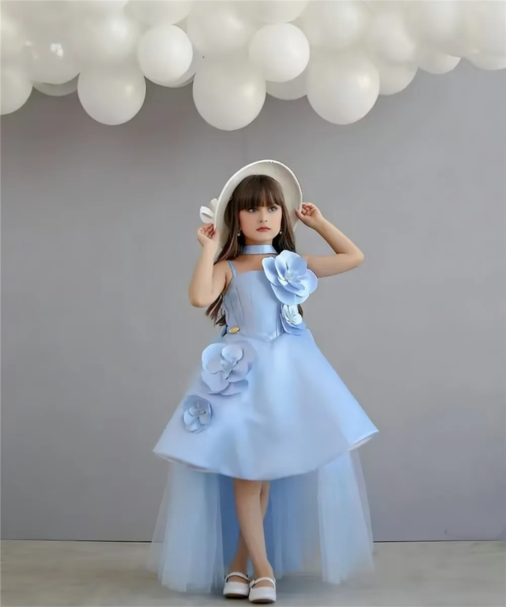 

Elegant Flower Girl Wedding Dress Sleeveless 3D Flowers Girls Birthday Prom Party Dress Formal Evening Pageant Gown Customized