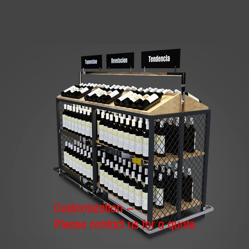 custom.Custom Modern Red Wine Display Cabinet with Steel Freestanding Design Easy Assembly Supermarket Use