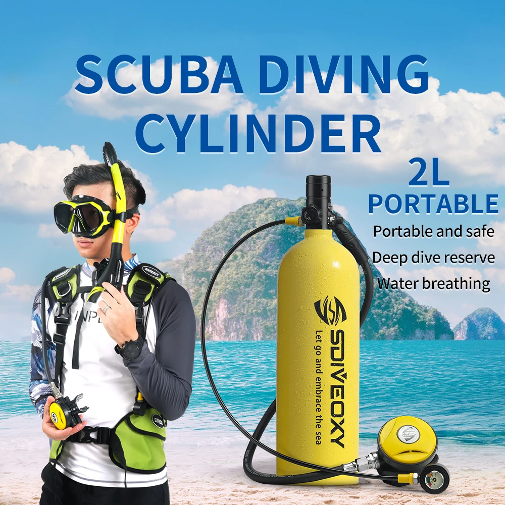 2L Scuba Diving Equipment/gear Mini Tank Mask/Adapter Cylinder Oxygen Bottle Underwater Snorkeling Set