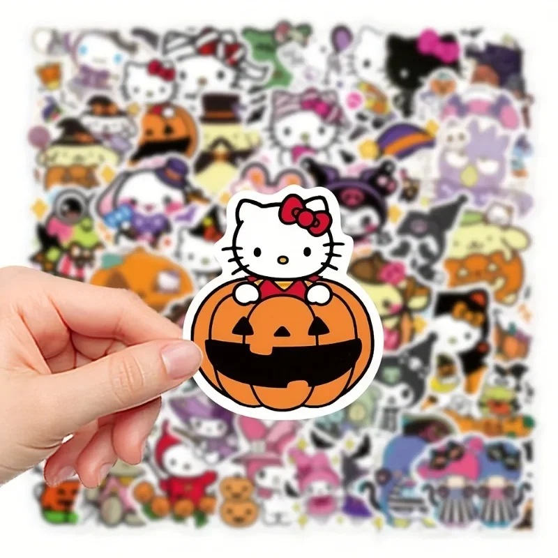 52pcs Sanrio Halloween Melody Stickers PVC Cartoon Character Decals Hello Kitty Waterproof Decoration for Phone Cases,Laptops