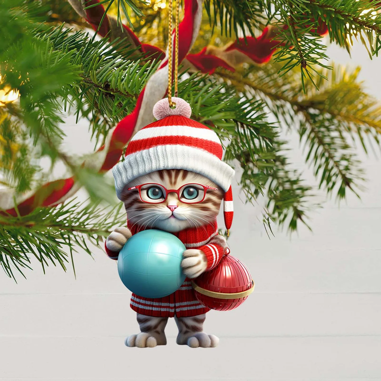 Funny Little Cat Christmas Tree Decoration Couple Gift Creativity Glass Wall Decorations Car Hanging Decorations Kids Toys