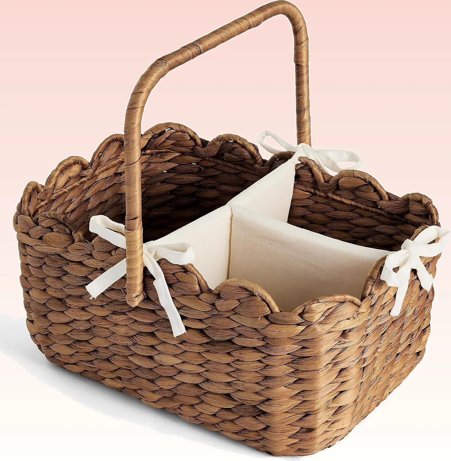 Best Choice Products Baby Diaper Caddy Organizer Large Portable Handmade Nursery Basket with Removable Divider Handles Chestnut