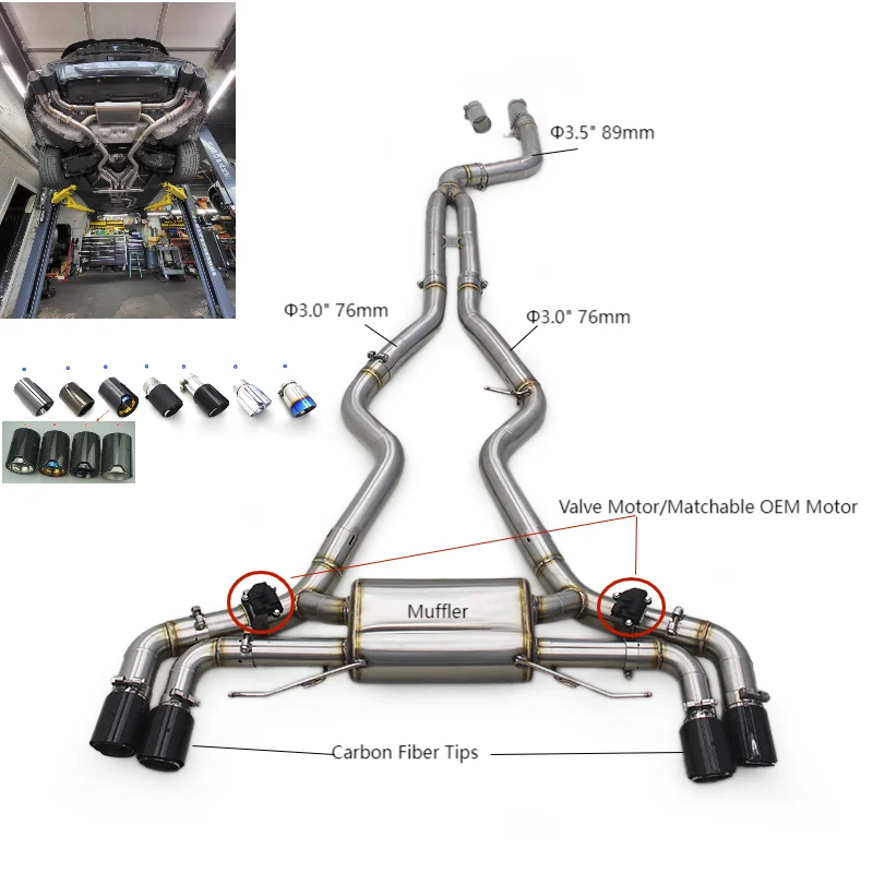 

Racing Ready Valvetronic Exhaust System For BMW B58 G20 M340 M340I M440I M440 3.0T Catback Exhaust Muffler Carbon Fiber Tips