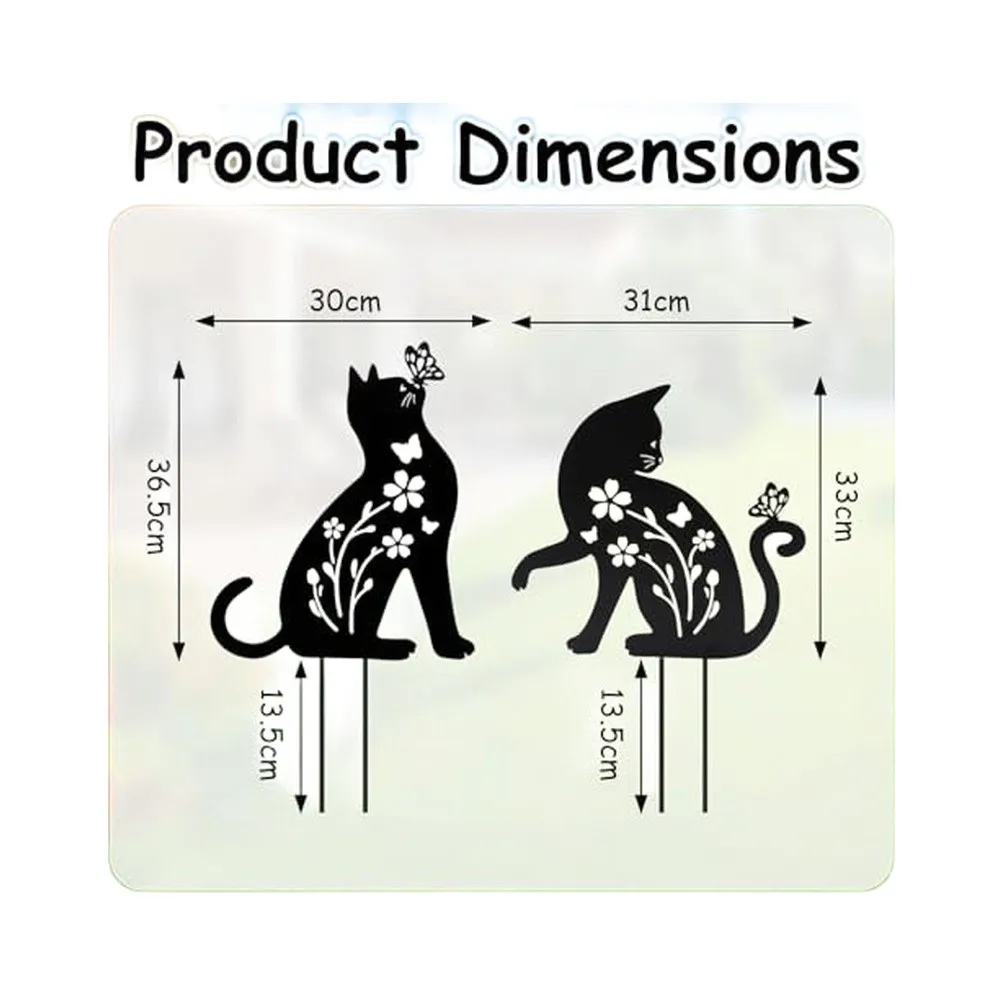 Galvanized Steel Cat Yard Stake - Black Cat Silhouette Outdoor Garden Ornament Set for Lawn and Flower Bed Use