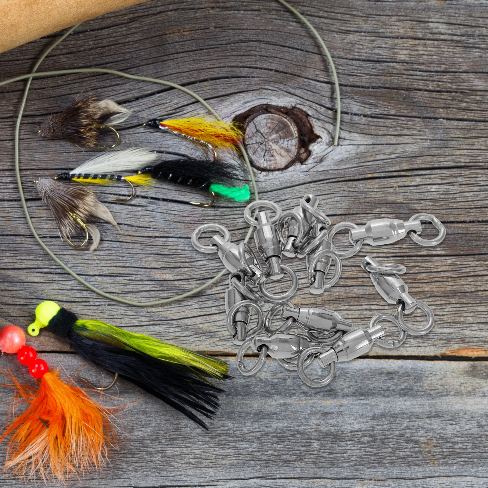 

10pcs Stainless Steel Barrel Swivel Ball Bearing Fishing Line Connector For Saltwater Freshwater Fishing Tackle Gear