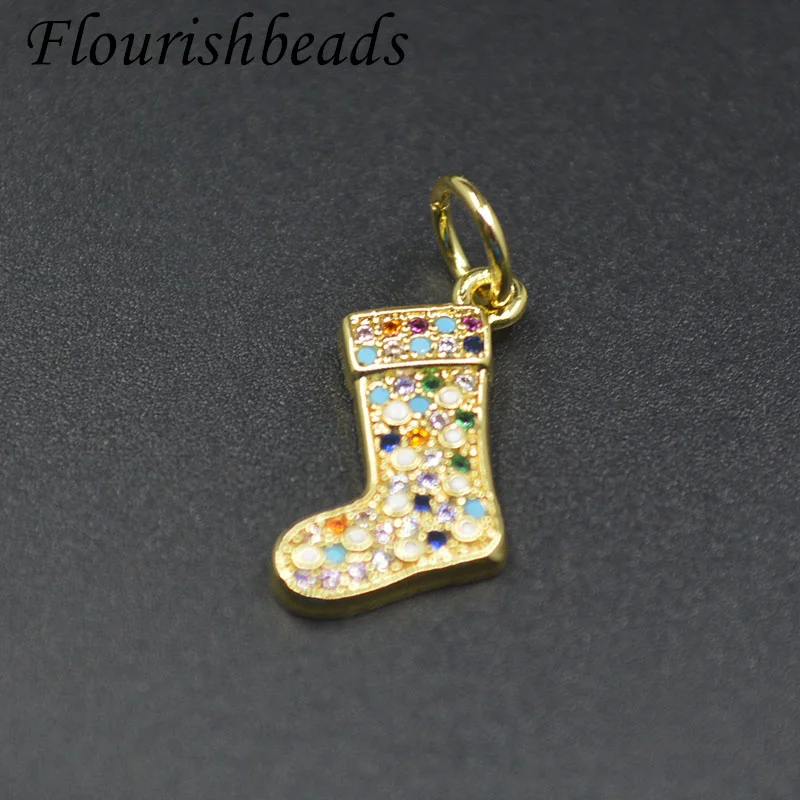 Multi Row Colored Zircon Paved Christmas Stocking Charms Metal Pendant DIY Necklace Jewelry Making Accessories 20pcs/lot