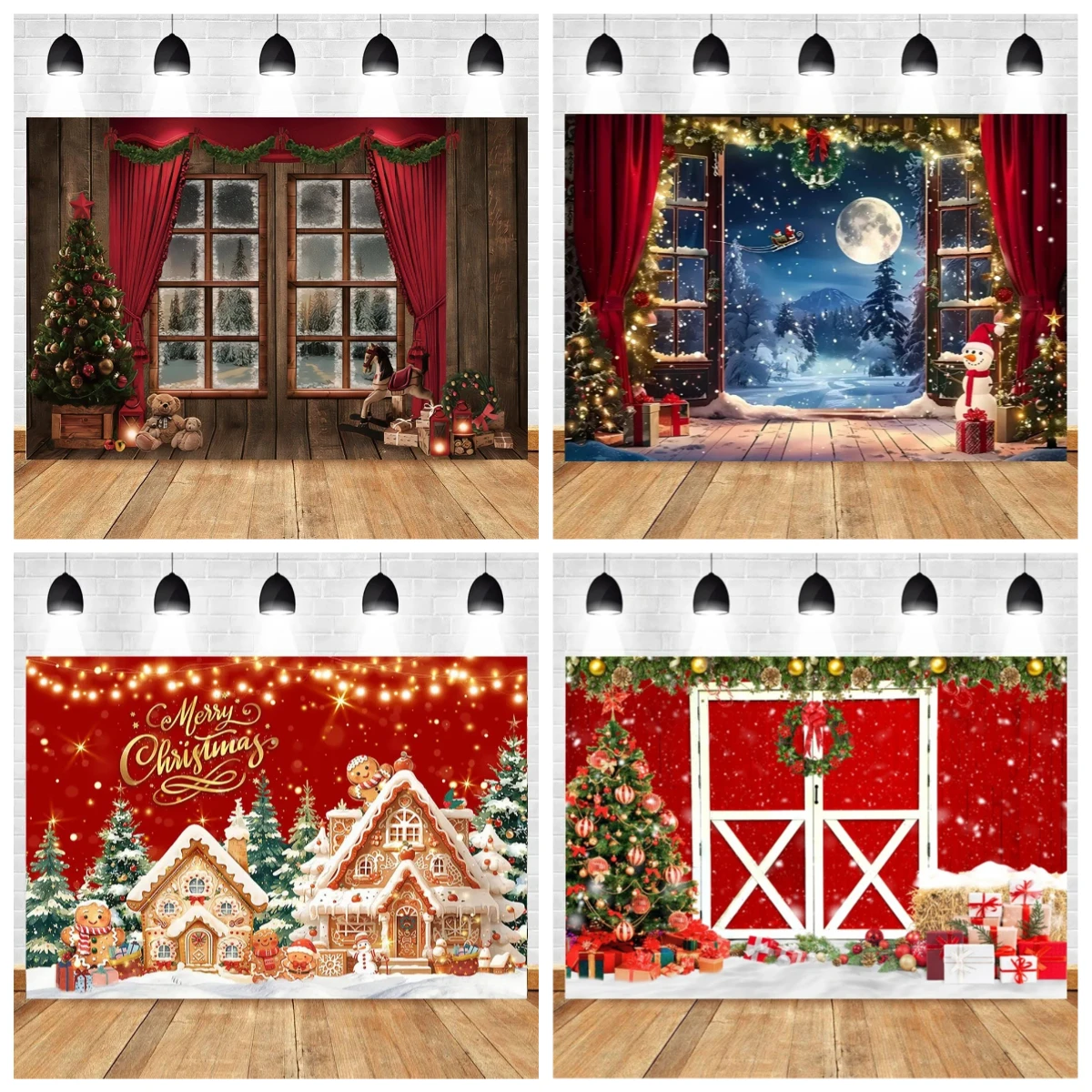 

Christmas Photography Background Custom Christmas Tree Fireplace Poster Family Portrait Children Carnival Party Banner Decor