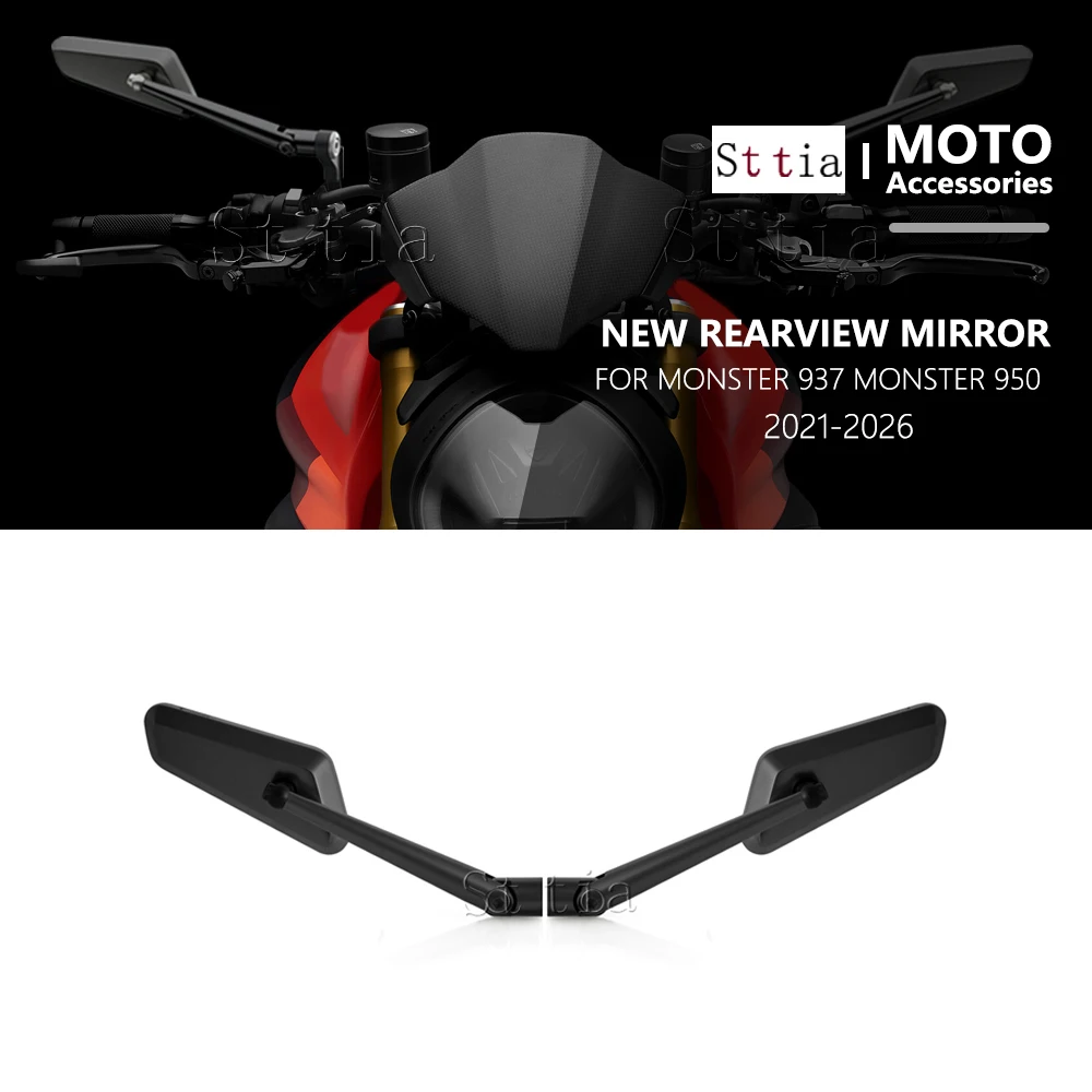 

New Motorcycle Black Rearview Mirror Aluminum Rear View Mirrors For Ducati Monster 937 SP MONSTER 950 2021-2025 Wind Wing Mirror