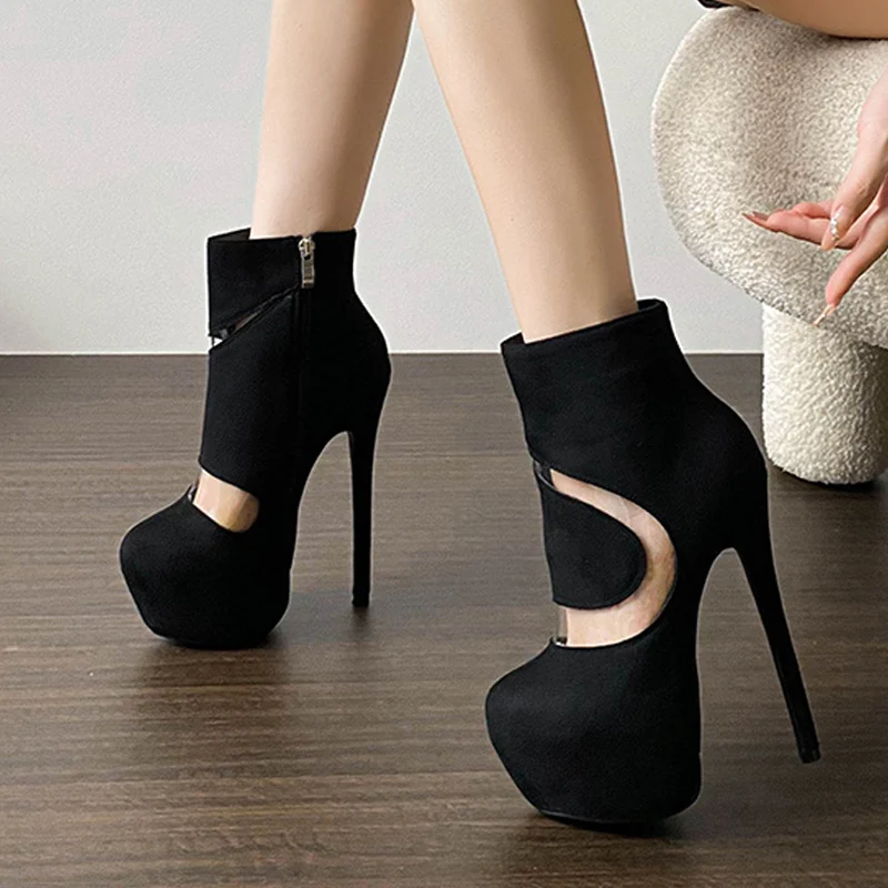 Liyke Autumn Winter Super High Heels Sexy Party Nightclub Stripper Pole Dance Boots Fashion Round Toe Zip Platform Shoes Women