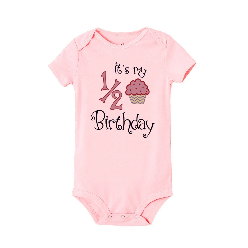 Cake 1/2 Birthday Printed Baby Bodysuit Summer Newborn Clothes Toddler Jumpsuits Boys Girls Birthday Party Short Sleeve Romper