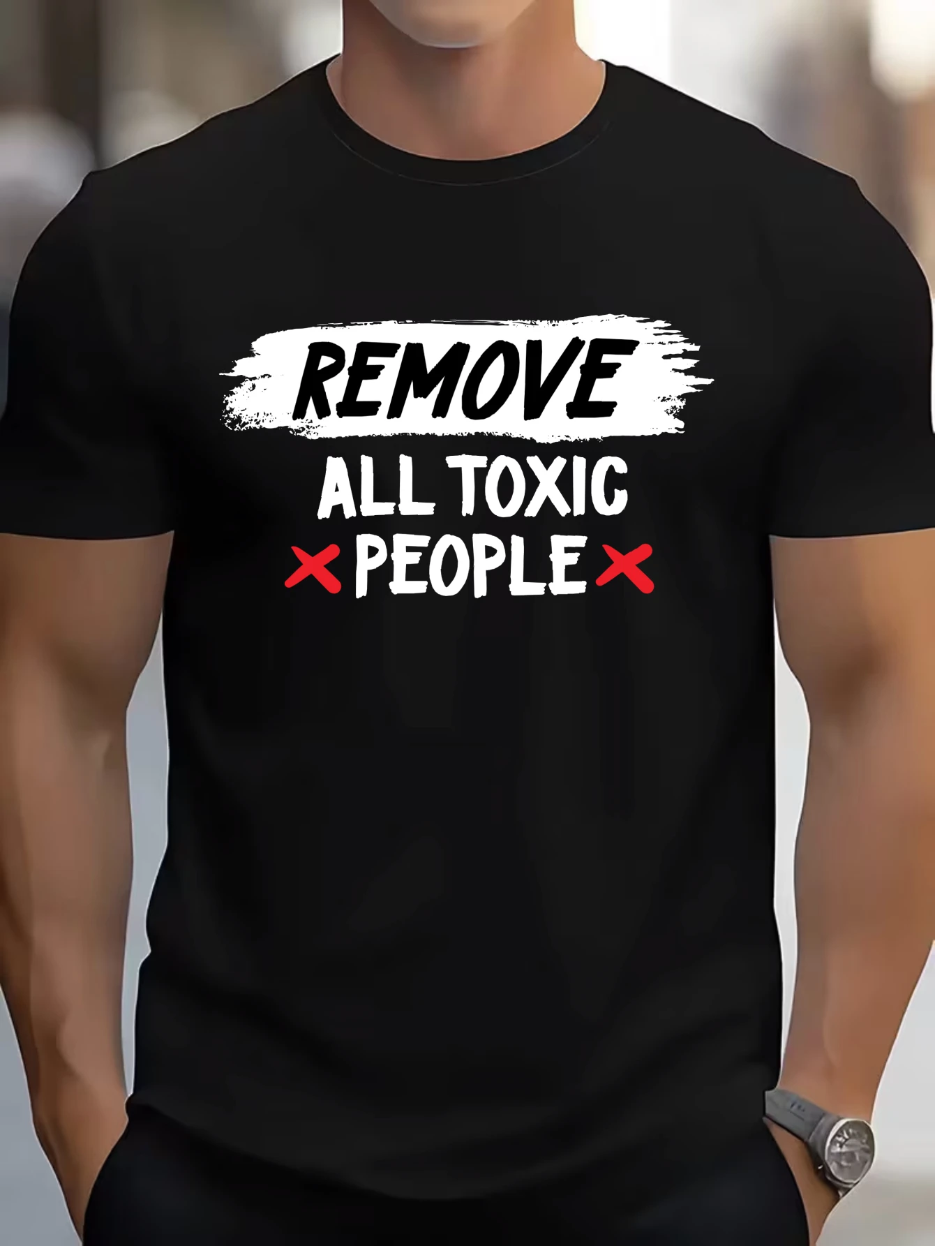 

Men's "Remove All Toxic People" Letter T-Shirt Minimalist Retro Casual Streetwear Cotton Tees
