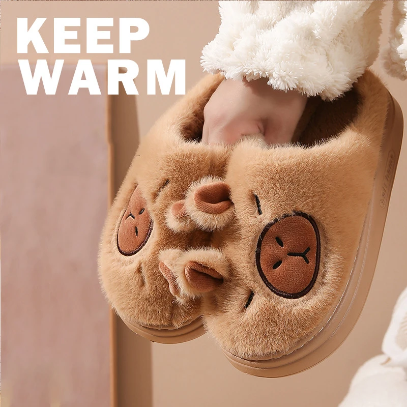 

New Ultra-soft fuzzy capybara slippers men and women ugly-cute coral fleece shoes female eva sole slippers for cozy daily wear