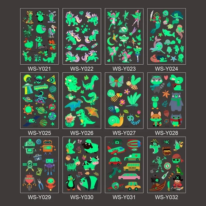 Kinder-Tattoo-Aufkleber, leuchtende temporäre Fake-Tattoos, leuchtende Paste auf Gesicht, Arm, Bein, für Kinder, Körperkunst, Meerjungfrau-Aufkleber