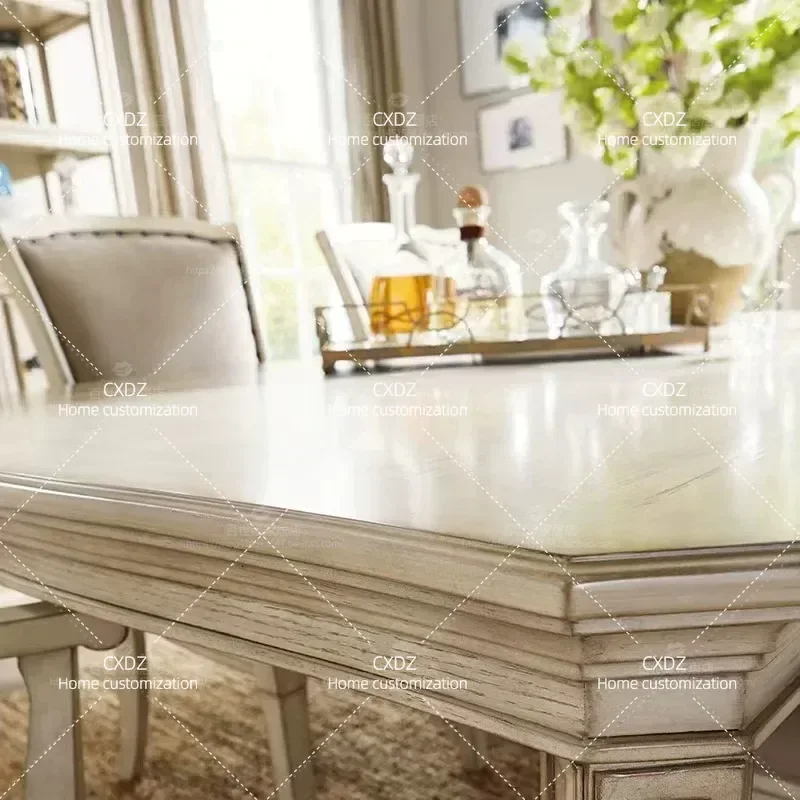 Rustic Antique Solid Wood Dining Table and Chair Set Retro Rectangular Kitchen Furniture for Villa Living Room Home Decor