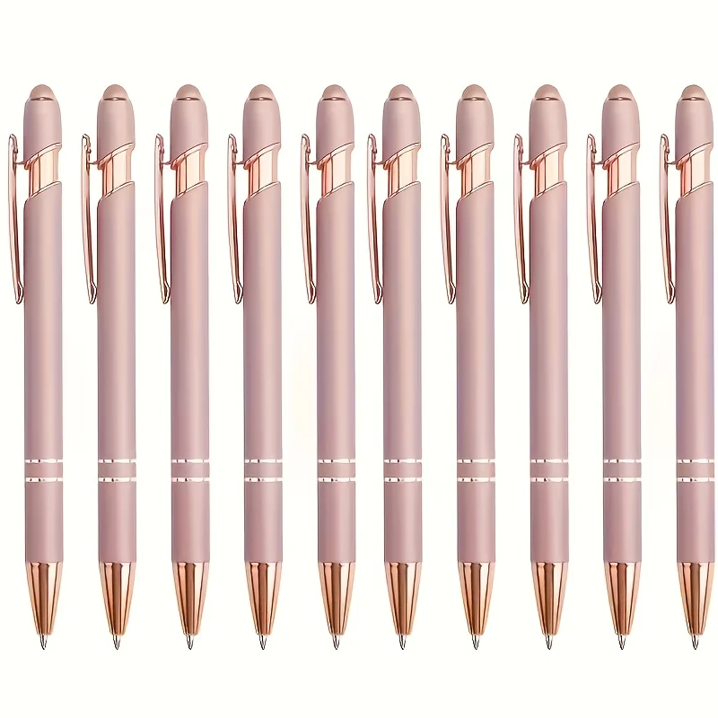 Matte Pink Metal Retractable Ballpoint Pen Set Rose Gold Clip & Tip Replaceable Refill Smooth Writing Click Pens ForOfficeSchool