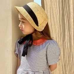 Cute Vintage Children Baby Girls Straw Plaited Hat Lace Up Beach Holiday Outdoor Summer Sun Block Hat Cap for Kids Sun Hats