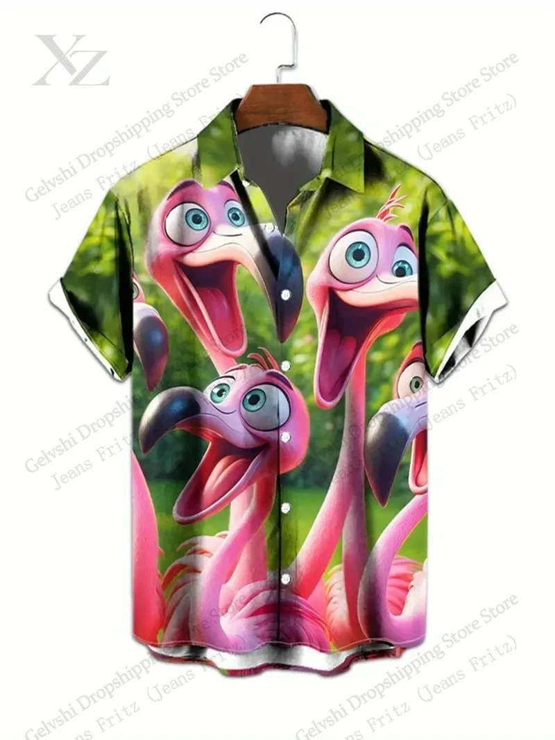 Nuevas camisetas con estampado 3D de flamencos, para hombre y mujer, de estilo hawaiano, de manga corta, con motivos de animales, ideales para la playa, blusas para vacaciones, ropa para hombre.