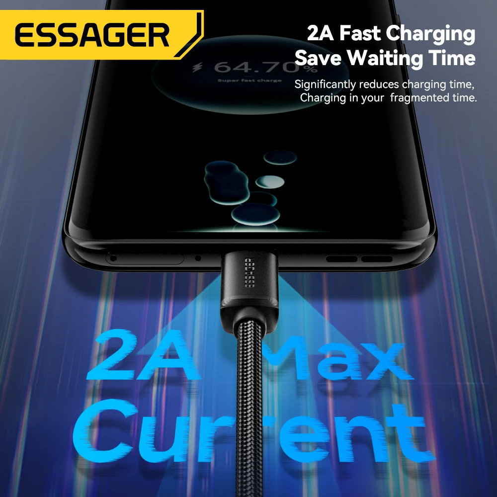 Essager 마이크로 USB C타입 케이블, 고속 충전기 데이터, Realme OPPO VIVO 삼성 샤오미 POCO용 2 in 1 고속 충전 코드, 2.4A