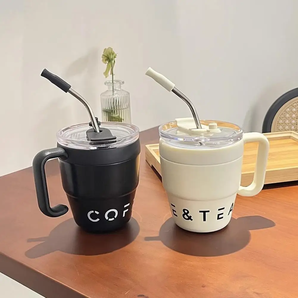 

480ML Coffee Cup with Straw Stainless Steel Water Cup Portable Thermal Milk Tea Cup for Home Office School Kitchen Drinkware