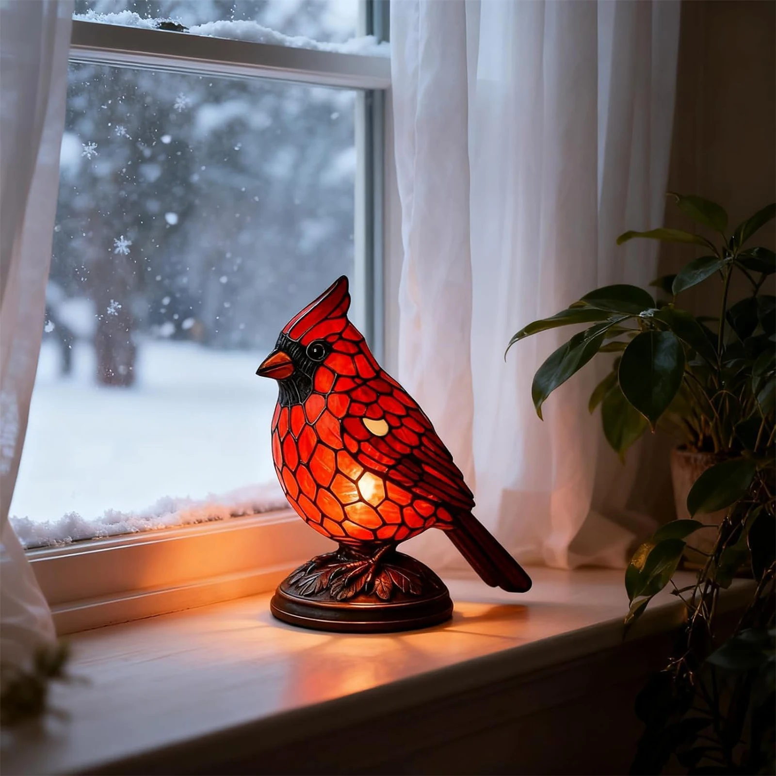 Decoración artística navideña, lámpara de mesa de pájaro rojo, luz nocturna de pájaro rojo para mesita de noche, dormitorio, decoración del hogar, adornos de escritorio de animales