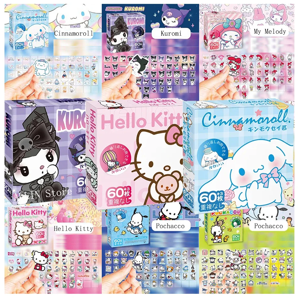 60 Stück kawaii sanrio Aufkleber Anime Kuromi Pochacco Hallo Kitty Pompon Purin Dekoration Aufkleber wasserdichte Kinder DIY Aufkleber Spielzeug