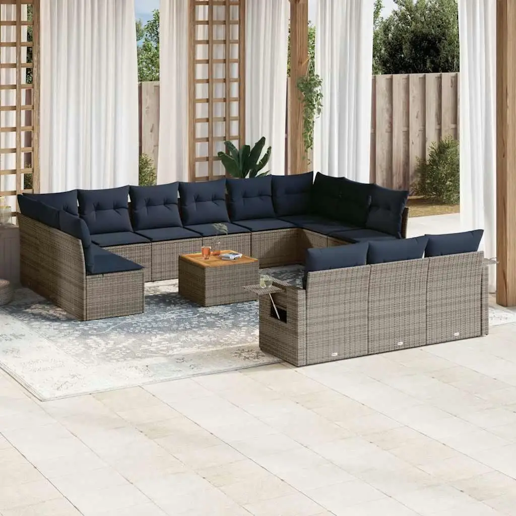 

14 Piece Grey Poly Rattan Patio Sofa Set with Comfortable Cushions for Outdoor Living Room Garden Furniture