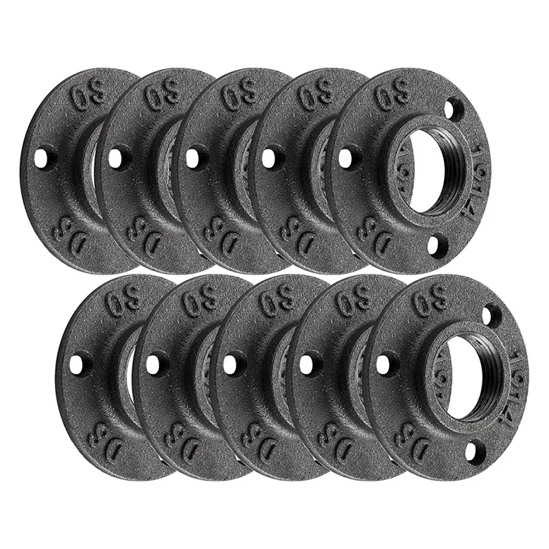 

Floor Flange - 10 Pack Malleable Cast Iron Pipe Flange Pipe Fitting With Threaded Hole For Vintage Decor