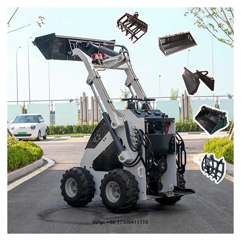 

China Track Wheel CE/EPA/EURO 5 Mini Skid Steer Loader With Bucket Trencher Rotary Plow