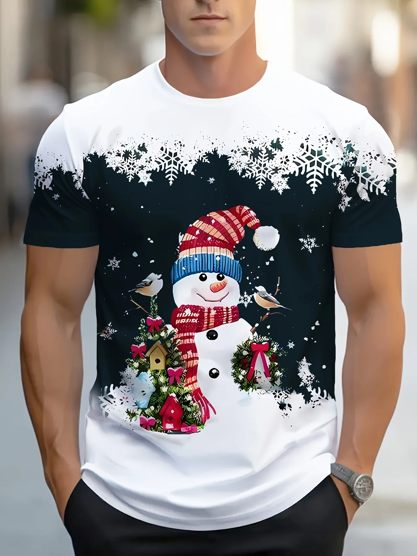 Festive Snowflake Gradient 3D Prints T shirt Tee Party Street Short Sleeve Tops O-Neck Shirt Men's clothing y2k T-shirts for men