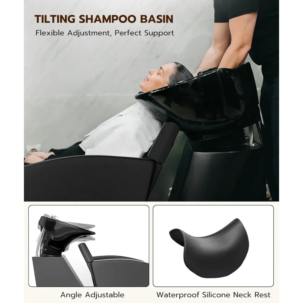 Ensemble de bols et chaises à shampoing pour salon, stations de lavage à contre-courant, chaises de lavage des cheveux inclinables, évier en porcelaine profonde, chaises à shampoing, 2 pièces