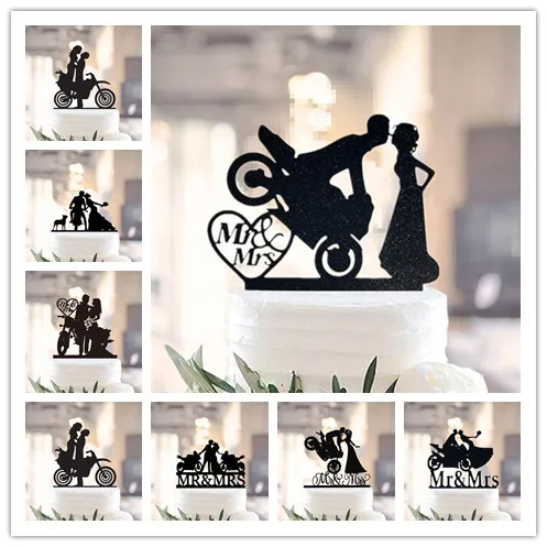 Motorcycle Couple Wedding Cake Topper Birthday Groom and Bride Anniersary Engagement Decoration MR MRS cake accessories wed deco