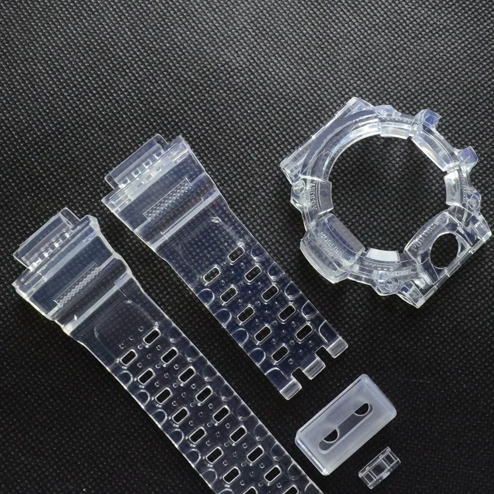 A Set Bezel for GW9400 Silicone Rubber Watch Strap band Transparent Black Watchband Case Cover With Tools Wholesale Dropshipping