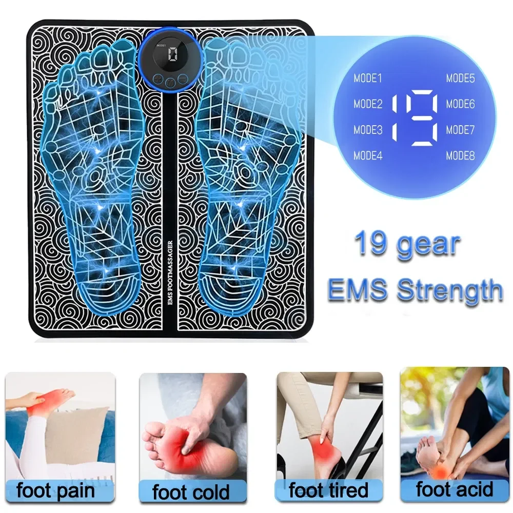 EMS Foot Massager Mat TENS & PMS Foot Stimulator – Electric Muscle Stimulator, Adjustable Intensity, Lightweight Design for Home, Travel, and Office Use, Rechargeable Leg Reshaping Muscle Pain Relax Massage Mat W-6 Modes 9 Intensity Levels