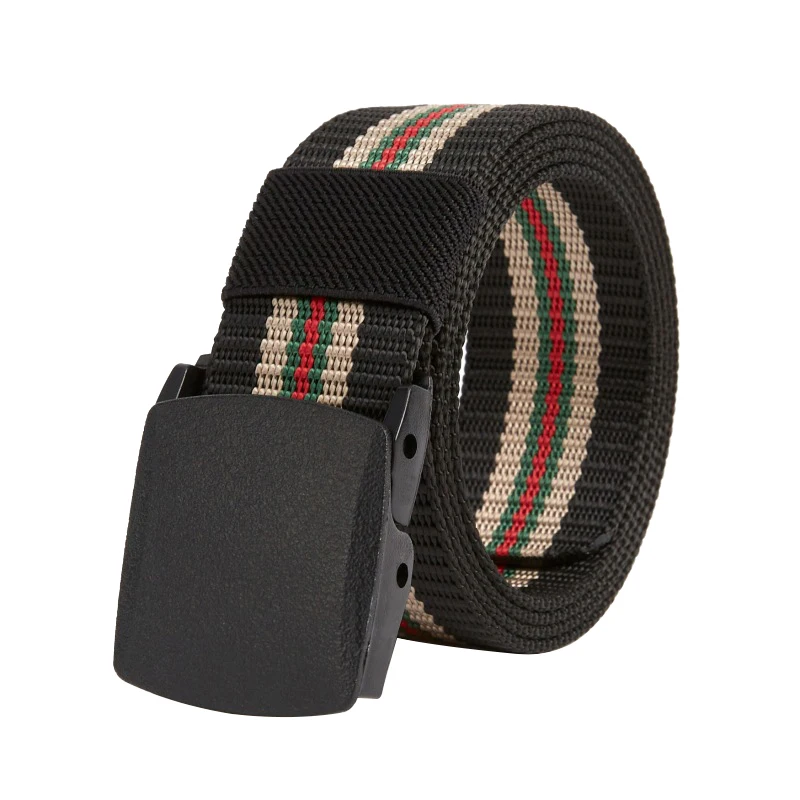 New Plastic Buckle Design Men Belts Fashion Stripe Weaving Nylon Men & Women Belts Youth Military Training Casual Belts